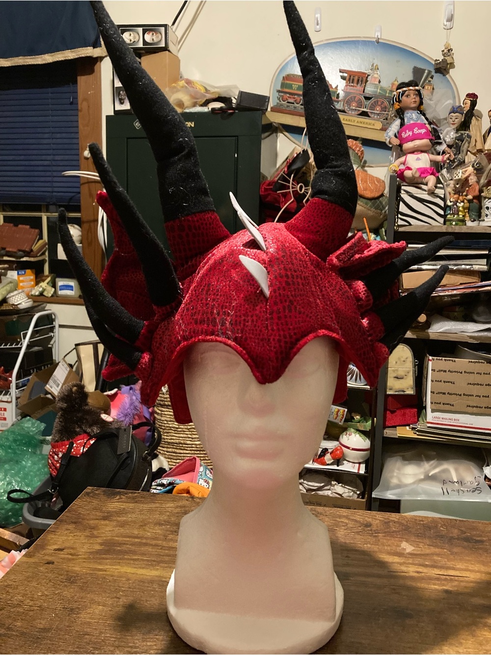 Red and Black Dragon Horn cosplay hat